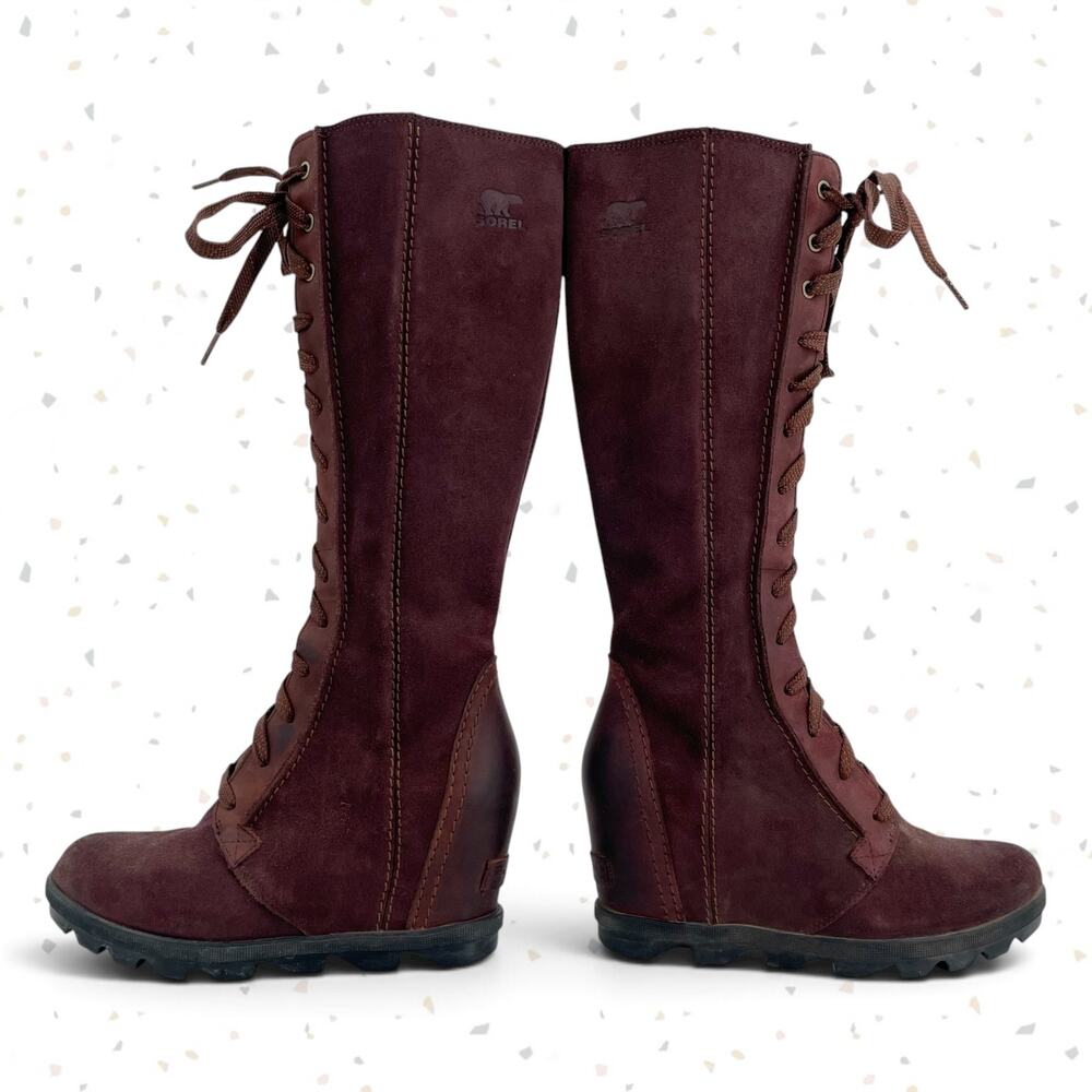 Sorel Joan Of Arctic Boots Tall Red Leather Wedge Fall Knee High Lace Up Size 7